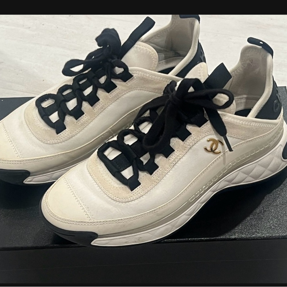 CHANEL Cream and Black Athletic Shoes